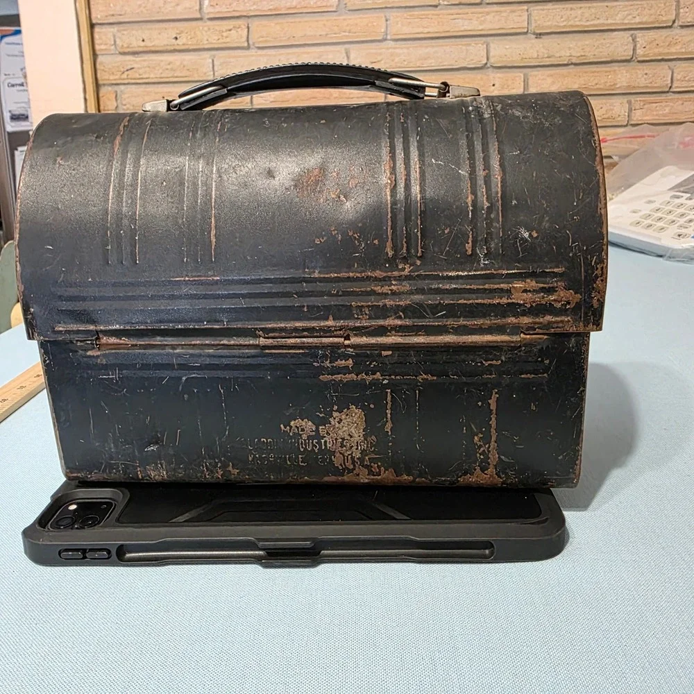 Vintage Aladdin Industries Black Metal Dome Lunch Box Nashville TN 1950s Pail